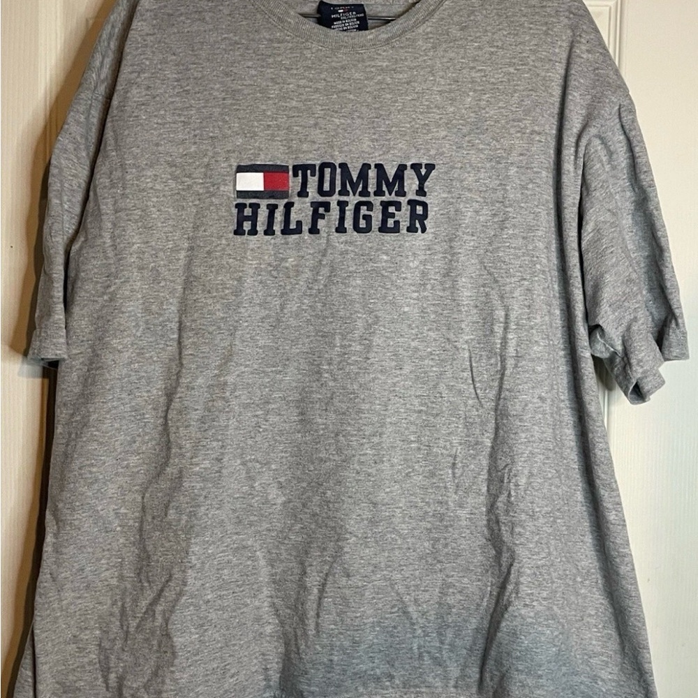 VINTAGE Tommy Hilfiger Shirt Mens XXL Blue Spell Out Small Flag Logo Y2K